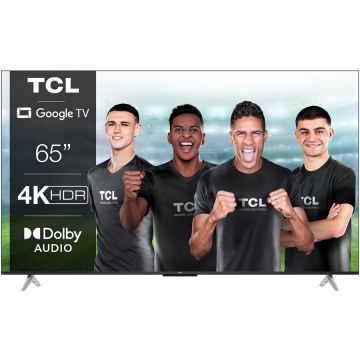 TCL Televizor TCL LED 65P638, 164 cm, Smart Google TV, 4K Ultra HD, Clasa F, Argintiu