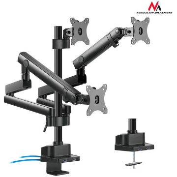 Desk holder 3 LED monitors, 2xUSB3.0 17-27'' 3x7kg, vesa 100x100, MC-811