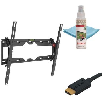 Kit Suport TV Plat/Curbat de perete Barkan 29-65 + solutie curatare 100 ml + Cablu HDMI 10.2 Gbps, 1.8m