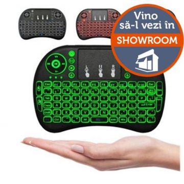 Mini tastatura wireless EVO i8, iluminata, Air Mouse (Negru)