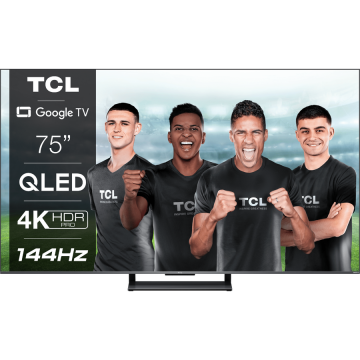 Televizor QLED TCL 75C735, 191 cm, Smart Google TV, 4K Ultra HD, 100hz, Clasa G