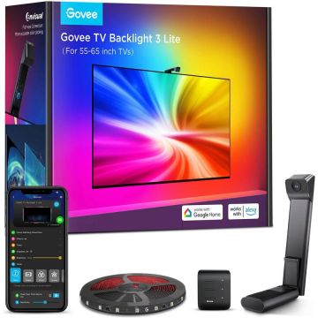 Govee Banda LED inteligenta pentru TV Govee, TV Backlight 3 Lite H6099, Wi-Fi + Bluetooth, RGBICW, Camera, 55-65 inch, Fisheye Correction, 24W