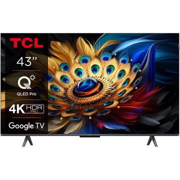 TCL Televizor TCL 43C655,  QLED, 108 cm, Smart Google TV, 4K Ultra HD, Clasa F, 3840 x 2160 pixeli, Negru