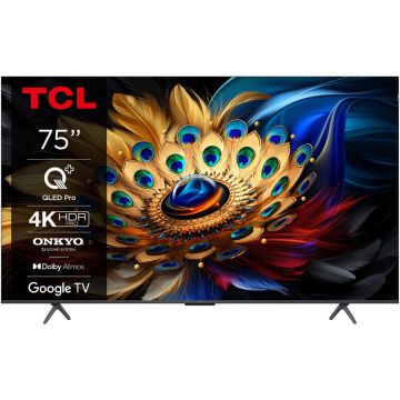 TCL Televizor TCL 75C655, QLED, 189 cm, Smart Google TV, 4K Ultra HD, Clasa F, 3840 x 2160 pixeli, Negru