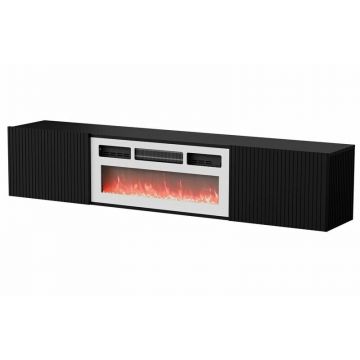 Cama MEBLE Comoda Cama Meble RTV Rota ,183x35x37,  Negru mat cu Semineu Alb