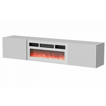 Cama MEBLE Comoda Cama Meble RTV Rota 301174, 183x35x37  cu semineu, Alb mat