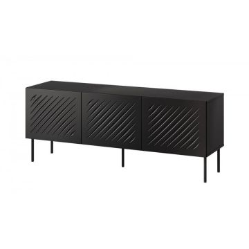 Cama MEBLE Comoda Cama Meble RTV Siena,  150,5x40x60 cm, 3 usi, sistem Push to open, Negru Mat