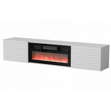 Cama MEBLE Comoda Cama Meble RTV Tula, 183x35x37, PAL-MDF, Alb mat cu  semineu electric, Negru