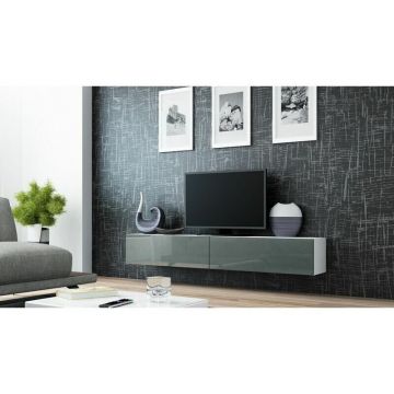 Cama MEBLE Comoda Cama Meble Vigo 180, 30/180/40 cm, Alb-Gri lucios