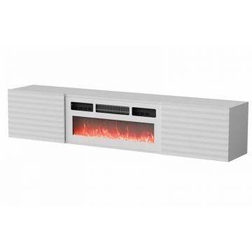 Cama MEBLE Comoda Cama RTV Tula, 183x35x37, PAL-MDF, Alb mat cu Semineu electric Alb