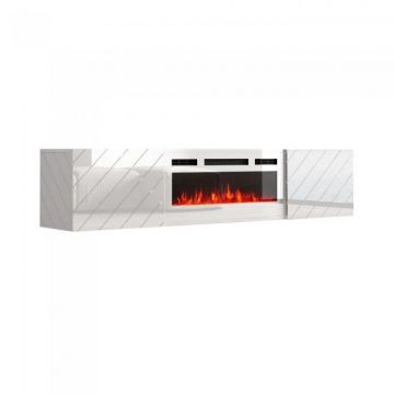 Cama MEBLE Comoda cu semineu electric, Cama Meble Luxe , PAL-MDF,182.6x34.5x37.5cm, Alb