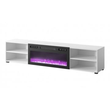 Cama MEBLE Comoda cu semineu electric, Cama Meble, PAL, 180x33x39cm, Alb-Negru