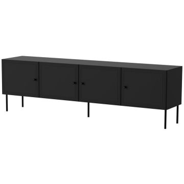 Cama MEBLE Comoda RTV 4D Cama Meble PALAZZO, 201x40x60cm, 4 usi, 4 polite, Negru mat