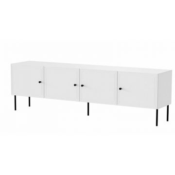 Cama MEBLE Comoda RTV set 4D PALAZZO, 201x40x60cm, 4 usi, 4 polite, Alb mat