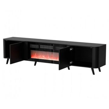 Cama MEBLE Comoda RTV Volare Cama Meble, 200x39x49 cm, negru mat, cu semineu electric, PAL-MDF