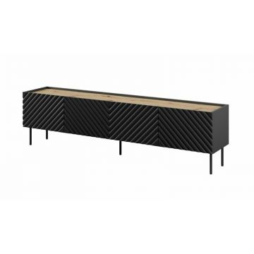 Cama MEBLE Comoda TV 4D Onda 200x40x35-54, Negru-Stejar (pe picioare sau montata pe perete)