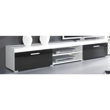 Cama MEBLE Comoda TV Cama  Meble 200 Samba, PAL- MDF, Alb-Negru