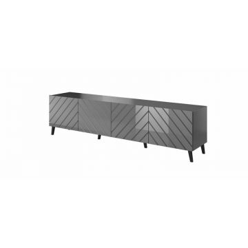 Cama MEBLE Comoda TV Cama Meble Abeto, 200x42x52, PAL-MDF, Gri lucios