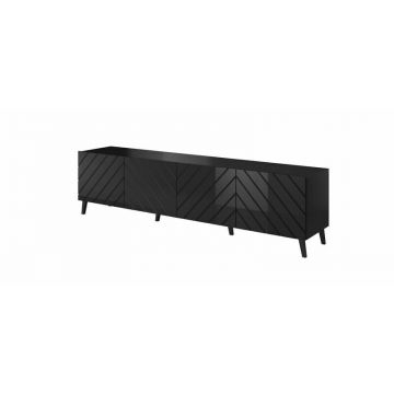 Cama MEBLE Comoda TV Cama Meble Abeto, 200x42x52, PAL-MDF, Negru lucios