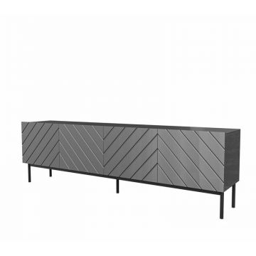 Cama MEBLE Comoda TV Cama Meble Abeto pe cadru din oțel  200x42x60, MDF-PAL, Negru lucios