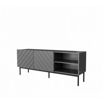 Cama MEBLE Comoda TV Cama Meble Abeto pe cadru din oțel Negru, 150x42x60 cm, PAL-MDF, Gri lucios