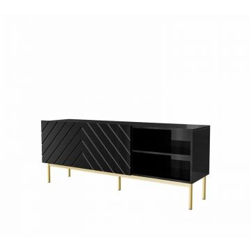 Cama MEBLE Comoda TV Cama Meble Abeto pe cadru din otel Auriu 150x42x60, PAL-MDF, Negru