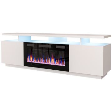 Cama MEBLE Comoda TV Cama Meble Eva cu semineu electric 180x40x52 cm, Alb lucios