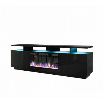 Cama MEBLE Comoda TV Cama Meble Eva cu semineu electric 180x40x52 cm, PAL-MDF, Negru lucios