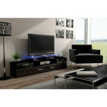 Cama MEBLE Comoda TV Cama Meble Evora 200, MDF-PAL, Negru lucios