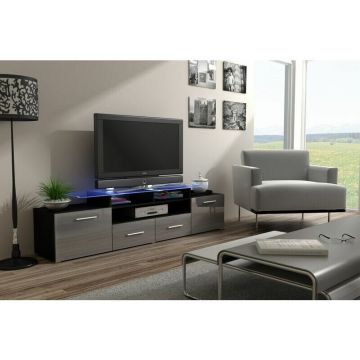 Cama MEBLE Comoda TV Cama Meble Evora 200, Negru-Gri lucios