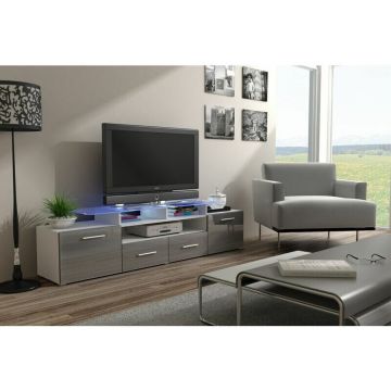 Cama MEBLE Comoda TV Cama Meble Evora 200, PAL-MDF, Alb-Gri