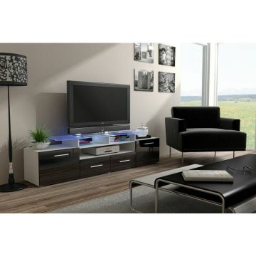 Cama MEBLE Comoda TV Cama Meble Evora 200, PAL-MDF, Alb-Negru lucios
