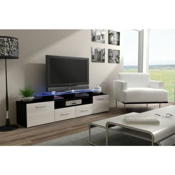 Cama MEBLE Comoda TV Cama Meble Evora 200, PAL-MDF, Negru-Alb lucios