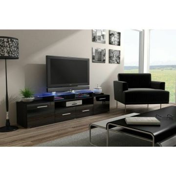 Cama MEBLE Comoda TV Cama Meble Evora 200, Wenge-Negru lucios