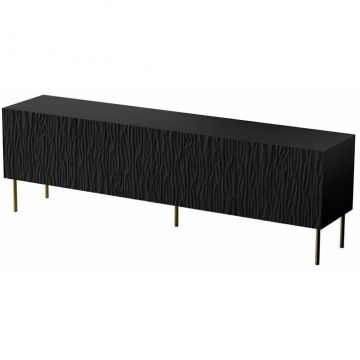 Cama MEBLE Comoda TV Cama Meble Jungle 190x40,5x59,5, PAL-MDF, Negru mat cu picioare Aurii