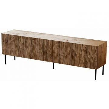 Cama MEBLE Comoda TV Cama Meble Jungle, 190x40.5x59.5, PAL-MDF, Stejar cu picioare Negre
