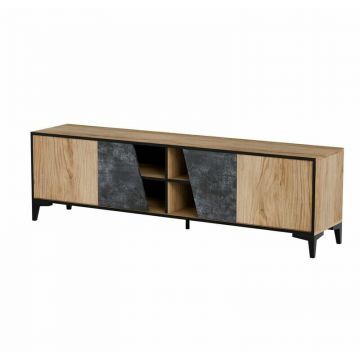 Cama MEBLE Comoda TV Cama Meble Ovo, 4 usi, finisaj mat, 180x38x53cm, MDF-PAL, Negru-Stejar