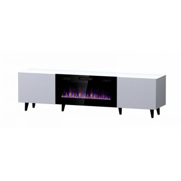 Cama MEBLE Comoda TV Cama Meble Pafos EF cu semineu electric, 180x42x49 cm, PAL-MDF, Alb mat