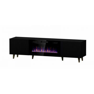 Cama MEBLE Comoda TV Cama Meble Pafos EF cu semineu electric, 180x42x49cm, MDF-PAL, Negru mat