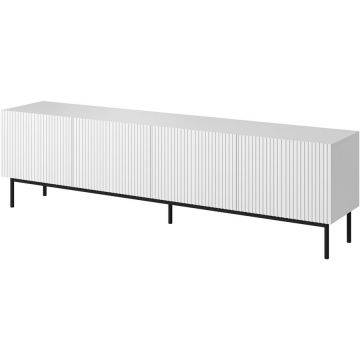 Cama MEBLE Comoda TV Cama Meble Pafos pe cadru de oțel Negru, 200x40x60 cm, MDF-PAL, Alb mat