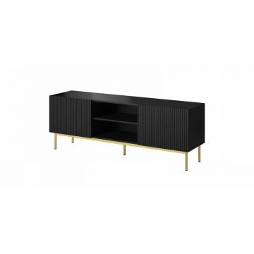 Cama MEBLE Comoda TV Cama Meble Pafos pe cadru din otel Auriu, 150x40x60 cm, PAL-MDF, Negru mat