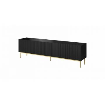 Cama MEBLE Comoda  Tv Cama Meble Pafos,  pe cadru din otel auriu, 200x40x60 cm, Negru mat