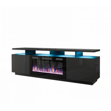 Cama MEBLE Comoda TV, Cama Meble, PAL-MDF, 40x52x180cm, Semineu electric inclus, Gri inchis