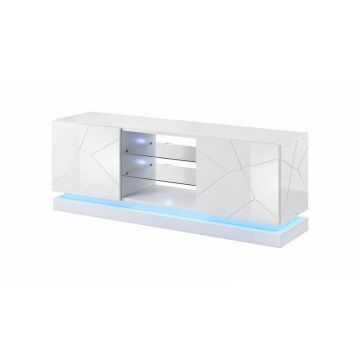 Cama MEBLE Comoda TV Cama Meble QIU 160, MDF,  Alb lucios