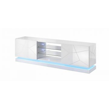 Cama MEBLE Comoda  TV Cama Meble QIU 200,  MDF, Alb lucios