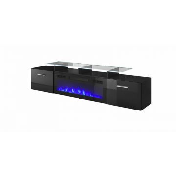 Cama MEBLE Comoda TV Cama Meble Rova, cu semineu electric, 190x37x48 cm, PAL-MDF, Negru