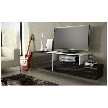 Cama MEBLE Comoda TV Cama Meble Sigma 3 180, MDF-PAL, Negru lucios-Alb