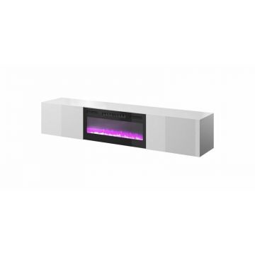 Cama MEBLE Comoda TV Cama Meble Slide 200K, cu semineu electric, 200x40x37 cm, Alb lucios