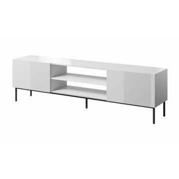 Cama MEBLE Comoda TV Cama Meble Slide 200K pe cadru de oțel negru 200x40x57 cm, PAL-MDF, Alb lucios