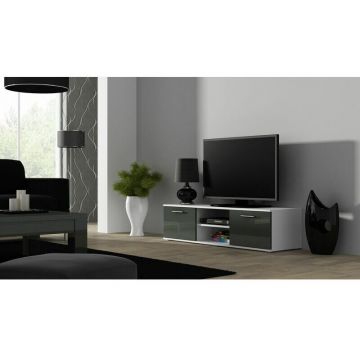 Cama MEBLE Comoda TV Cama Meble Soho 140, Alb-Gri lucios